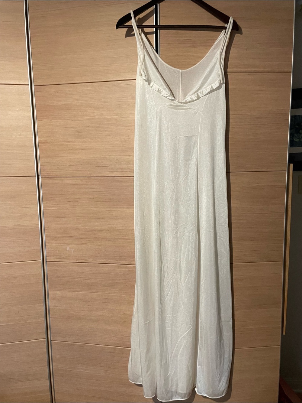 Elegant Ivory Ruffle-Trim Maxi Slip Dress